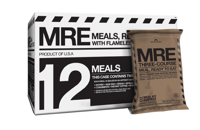 Meal Kit Supply case of 12-pack 3 course meal with heaters and MRE